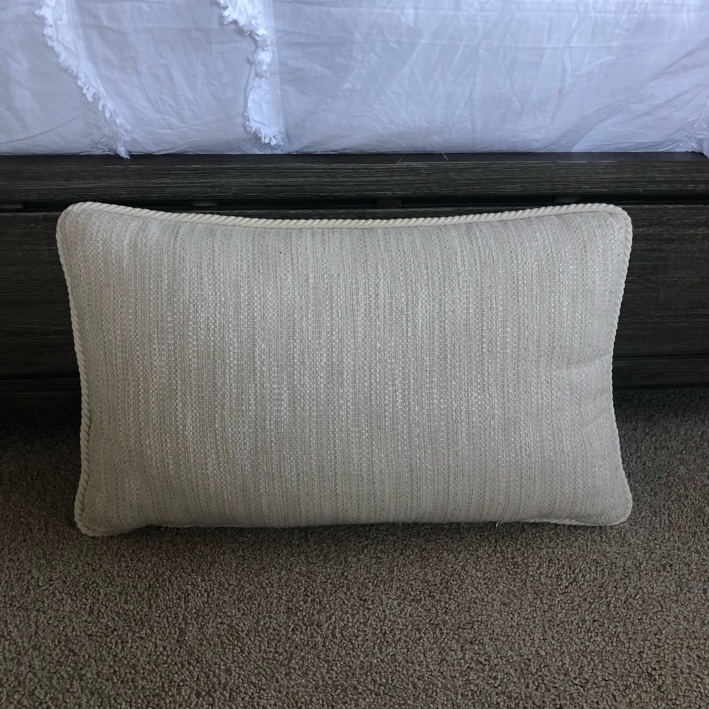 Cream Tweed Textured Lumbar Throw Pillow 24in Twisted Cord Neutral Boho